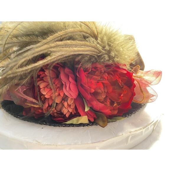 Vtg Hopeless Romantic Hunter Green Velvet & Roses Hat Made In USA Handfinished - Picture 14 of 14